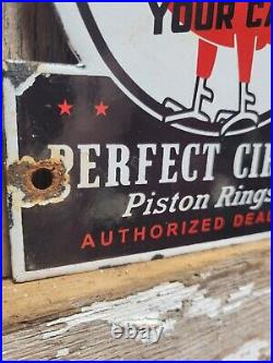 Vintage Perfect Circle Piston Rings Porcelain Sign Old Car Auto Parts Rooster