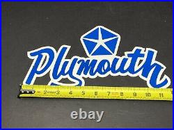 Vintage Plymouth Script 12 Diecut Metal Advertising Car Dealer Gas Oil Sign
