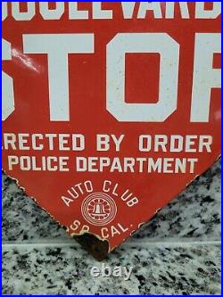 Vintage Police Porcelain Sign Old California Auto Club Member Car Parking Gas