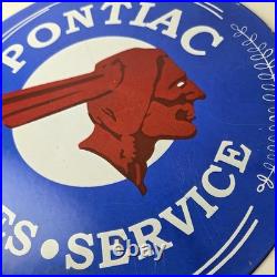 Vintage Pontiac Automobiles Sign Automobilia Man Cave Porcelain Gas Pump Sign