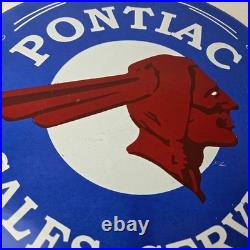Vintage Pontiac Automobiles Sign Automobilia Man Cave Porcelain Gas Pump Sign