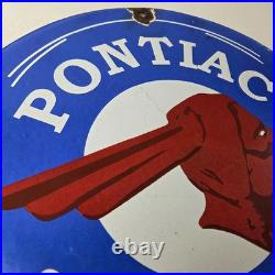 Vintage Pontiac Automobiles Sign Automobilia Man Cave Porcelain Gas Pump Sign