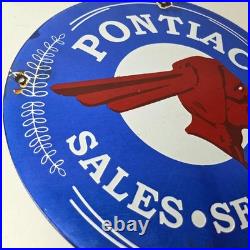 Vintage Pontiac Automobiles Sign Automobilia Man Cave Porcelain Gas Pump Sign