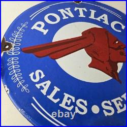 Vintage Pontiac Automobiles Sign Automobilia Man Cave Porcelain Gas Pump Sign