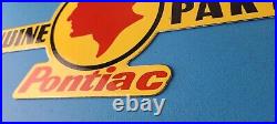 Vintage Pontiac Automobiles Sign Automobilia Man Cave Porcelain Gas Pump Sign