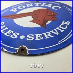 Vintage Pontiac Automobiles Sign Automobilia Man Cave Porcelain Gas Pump Sign