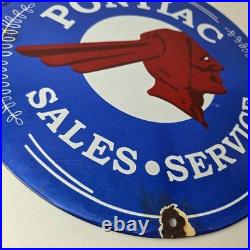 Vintage Pontiac Automobiles Sign Automobilia Man Cave Porcelain Gas Pump Sign