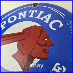 Vintage Pontiac Automobiles Sign Automobilia Man Cave Porcelain Gas Pump Sign