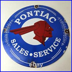 Vintage Pontiac Automobiles Sign Automobilia Man Cave Porcelain Gas Pump Sign