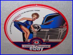 Vintage Pontiac Full Service Garage Woman Car+ Truck 12 Metal Gasoline Oil Sign