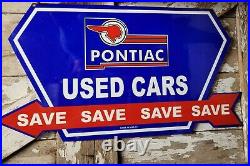 Vintage Pontiac Porcelain Sign 36 Used Car Dealer Sales Gas Oil Truck Service