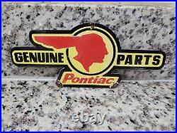 Vintage Pontiac Porcelain Sign Car Dealer Truck Gas Motor Oil Service Garage