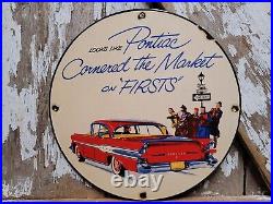 Vintage Pontiac Porcelain Sign Old 12 Car Dealer Automobile Advertising Plaque