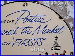 Vintage Pontiac Porcelain Sign Old 12 Car Dealer Automobile Advertising Plaque