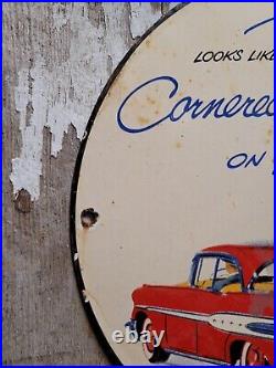 Vintage Pontiac Porcelain Sign Old Automobile Dealership Advertising Gas Oil 12