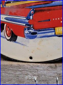 Vintage Pontiac Porcelain Sign Old Automobile Dealership Advertising Gas Oil 12
