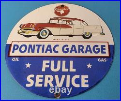 Vintage Pontiac Sign Automobilia Garage Full Service Porcelain Gas Pump Sign