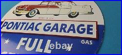 Vintage Pontiac Sign Automobilia Garage Full Service Porcelain Gas Pump Sign