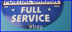 Vintage Pontiac Sign Automobilia Garage Full Service Porcelain Gas Pump Sign