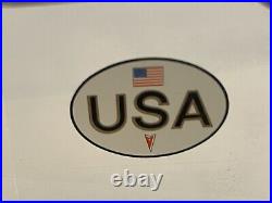 Vintage Pontiac USA Lucite Paperweight 2 5/8 American Flag and 1959-2002 Logo
