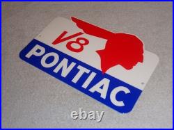 Vintage Pontiac V8 Sports Car Indian Chief 12 Metal Gm Truck, Gasoline Oil Sign