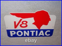 Vintage Pontiac V8 Sports Car Indian Chief 12 Metal Gm Truck, Gasoline Oil Sign
