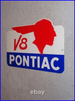 Vintage Pontiac V8 Sports Car Indian Chief 12 Metal Gm Truck, Gasoline Oil Sign