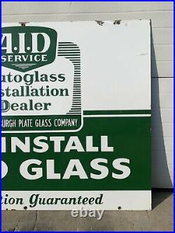 Vintage Porcelain Auto Glass Installation Dealer Sign A. I. D Pittsburgh 2 Sided