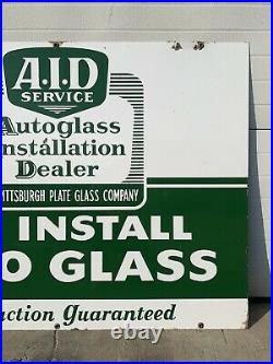Vintage Porcelain Auto Glass Installation Dealer Sign A. I. D Pittsburgh 2 Sided