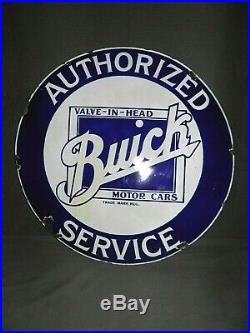Vintage Porcelain Buick Authorized Service Valve In Head Round Sign 42 Ssp Wow