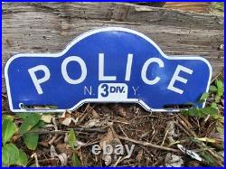 Vintage Porcelain Police N. Y. P. D New York Porcelain Car Tag Sign 11 X 4