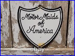 Vintage Porcelain Sign Motor Maids Of America Car Dealer Sales & Service Dept