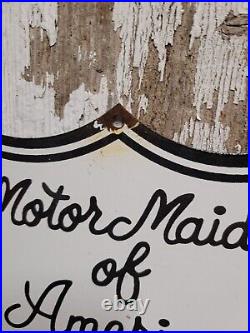 Vintage Porcelain Sign Motor Maids Of America Car Dealer Sales & Service Dept