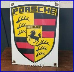 Vintage Porsche Porcelain Gas Auto Vehicle Stuttgart Germany Service Dealer Sign
