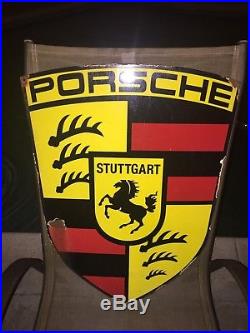 Vintage Porsche Stuttgart Dealers Porcelain Steel Sign Sports Car Boxter 911 Gas