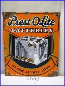 Vintage Prest-O-Lite Automobile Batteries Sign Board Porcelain Enamel Rare Old