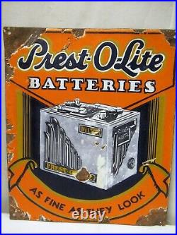 Vintage Prest-O-Lite Automobile Batteries Sign Board Porcelain Enamel Rare Old