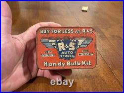 Vintage R&s Auto Stores Bulb Tin Rare Hard To Find Excellent Condition
