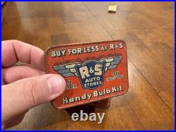 Vintage R&s Auto Stores Bulb Tin Rare Hard To Find Excellent Condition