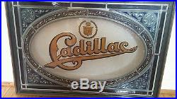 Vintage RARE Cadillac Stained Glass Framed Window Dealer Display