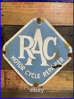 Vintage Rac Porcelain Sign British Royal Automobile Club Motorcycle Repairers