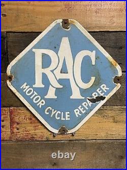 Vintage Rac Porcelain Sign British Royal Automobile Club Motorcycle Repairers