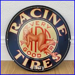 Vintage Racine Tires Porcelain Sign Gas Oil Auto Part Service Station Pump Plate