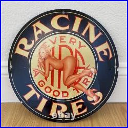 Vintage Racine Tires Porcelain Sign Gas Oil Auto Part Service Station Pump Plate