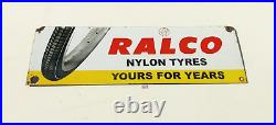 Vintage Ralco Nylon Bicycle Tyres Advertising Enamel Sign Board Automobile EB329