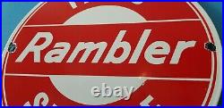 Vintage Rambler Porcelain Gas Automobile Service Station Dealership Sign