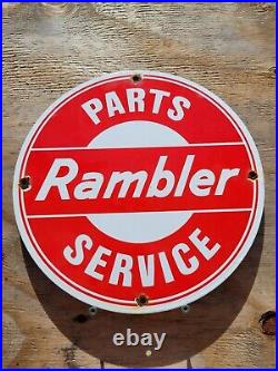 Vintage Rambler Porcelain Sign Used Car Dealer Sales Service Department USA 12