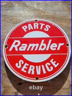 Vintage Rambler Porcelain Sign Used Car Dealer Sales Service Department USA 12