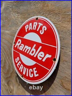 Vintage Rambler Porcelain Sign Used Car Dealer Sales Service Department USA 12