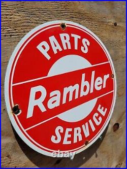 Vintage Rambler Porcelain Sign Used Car Dealer Sales Service Department USA 12